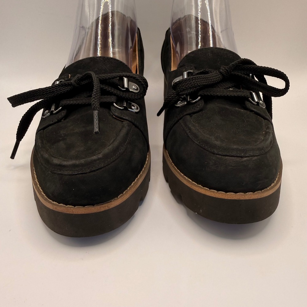 Vionic Teagan Black Suede Lug Sole Platform Loafers Womens Size 7 Moc Toe Lace - Picture 4 of 9